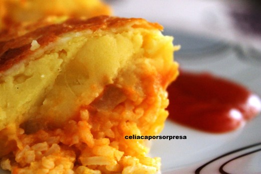 pastel de arroz, calabacín y puré de patata2