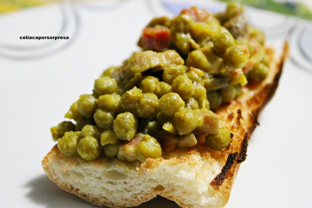 tosta de guisantes, champiñon y jamon2
