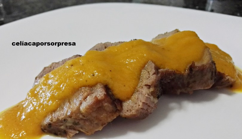 solomillo con salsa de verduras de cerca