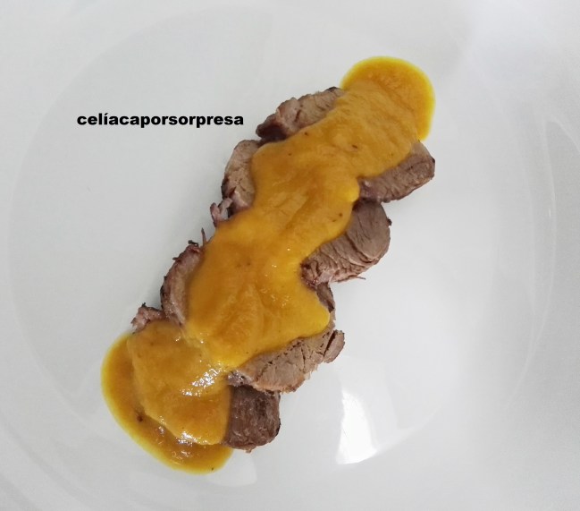 solomillo con salsa de verduras desde arriba